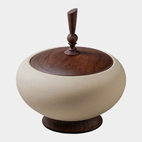 Pot de rangement en céramique avec couvercle en bois de noyer 12 cm 15,5 cm, boîte à café, thé, bonbons, bijoux, bibelots, 2 tailles, 2 couleurs
