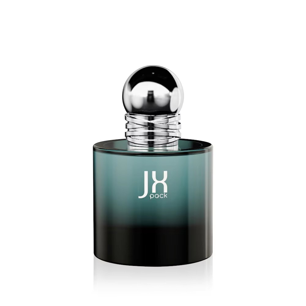 Bottiglia di profumo blu con coperchio circolare irregolare