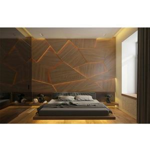 Dormitorio de lujo hecho a medida Chapa de madera de <span class=keywords><strong>nogal</strong></span> natural Marquetería LED Incrustaciones Geometría Iluminación Diseño 3D Paredes - Product Image 6
