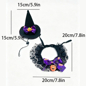 Ensemble bavoir et chapeau pour chat Halloween, motif color block violet et jaune, accessoires de déguisement pour animaux de compagnie, vente en gros - Product Image 4