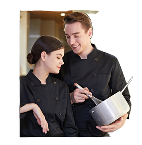 Uniforme de Chef de sarga de alta calidad Unisex, abrigo de cocinero de manga corta con logotipo personalizado para hombres y mujeres, cocina, cafetería, restaurante, cocina alta - Product Image 2