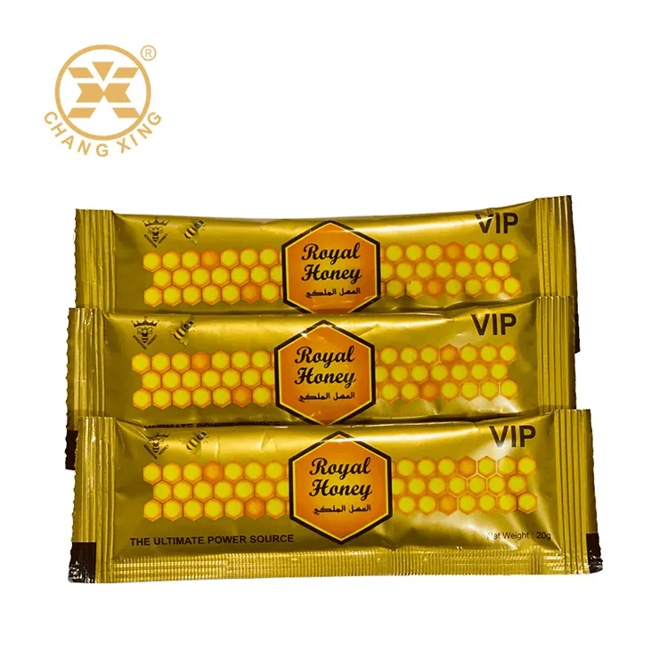 Paquet de rouleau personnalisé de 10g 20g emballage de Sachet de collation en plastique imprimé en feuille d'aluminium film rouleau de sachet de miel royal