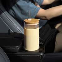 Emode Tasse en verre écologique avec couvercle en bambou et paille, gobelet mignon de 20oz 550ML avec manchon de protection en silicone pour l'eau