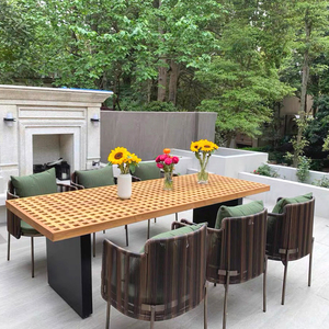 Set da Pranzo per Esterni in Teak con Telaio in Acciaio Inossidabile e Rattan PE per Giardini, Patio, Australia Kuwait - Product Image 2