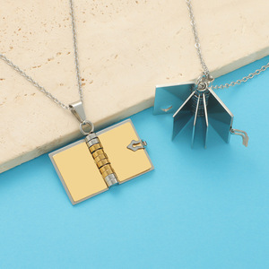 Personalized Custom Engraved Logo Stainless Steel Jewelry 3D Simulation Foldable Book Pendant <strong>Necklace</strong> for Couple - Product Image 1
