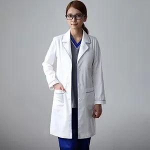 Camice Bianco Intrecciato da Donna per <span class=keywords><strong>Medici</strong></span> e Infermieri, Uniforme Medica e Camice da Laboratorio - Product Image 1