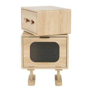 Creative Rotatable Robot Storage Side <b>Table</b> with Solid Wood Top Modern Design Natural Color - Product Image 6