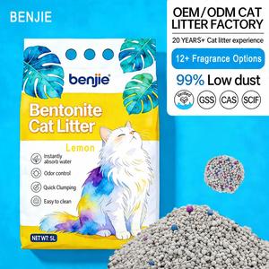 BENJIE Factory Wholesale Price <b>Odor</b> Control Fast Clumping Highly <b>Absorbent</b> High Quality Low Dust 5L Bentonite Cat Litter - Product Image 1