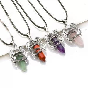 5cm Natural Crystal Hexagonal Column Vintage <strong>Dragon</strong> Pendant Quartz Raw <strong>Stone</strong> Amethyst tiger Eye Silver Winding Pendant Necklace - Product Image 5
