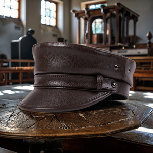 Chantier naval hommes et femmes en cuir véritable chapeau Vintage Punk mer Locomotive Rock allemand peau de vache casquette plate béret - Product Image 1