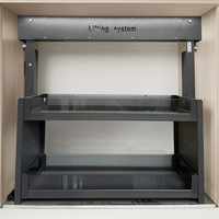 Armário de Cozinha Motorizado de Alumínio com Elevação Vertical, Cestos de Armazenamento Duplos para Economia de Espaço, Controle por Toque, Armário Superior de Parede