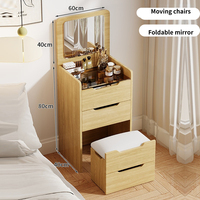 Table de maquillage moderne et simple en bois avec miroir rabattable et rangement pour chambre à coucher