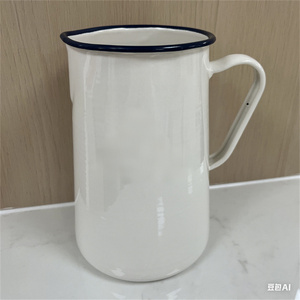 White Enamel Farmhouse <strong>Pitcher</strong> Jug Stylish Retro <strong>Design</strong> for Home or Kitchen Use - Product Image 6