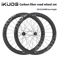 IKUOS High-Frame 50/65MM Paire de roues de vélo de route en fibre de carbone, axe traversant, frein à disque, moyeu à cliquet 36T en carbone pour BMX
