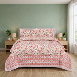 Couvre-lit, couverture, jeté, édredon, housse de couette, ensemble de literie en coton fait main, imprimé floral au bloc, style Kantha - Product Image 3