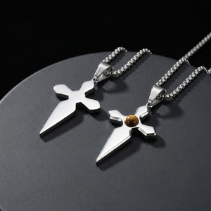 Collier Croix de Dague en Acier Inoxydable 316L pour Hommes et Femmes, Pendentif Épée à Pointe Œil de Tigre, Chaîne Gothique Religieuse en Or 18K, <span class=keywords><strong>Bijoux</strong></span> - Product Image 5