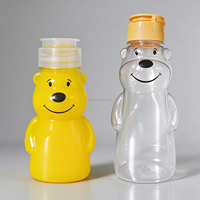 Bouteille compressible transparente en PET de 180 ml et 360 ml en forme d'ours avec bouchon à vis, jetable, pour boissons, jus, gelée, miel, emballage