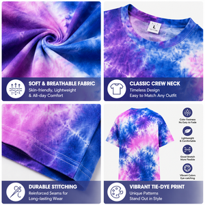 Camiseta Tie Dye Unisex, Camiseta Extra Grande de Mezcla de Algodón con Estampado Gráfico Colorido, Estilo Urbano Informal, Manga Corta - Product Image 3