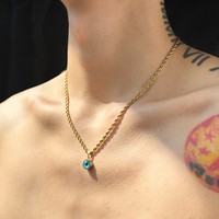 Collier en acier titane avec pendentif rond œil de démon rétro à la mode française INS, chaîne torsadée tendance