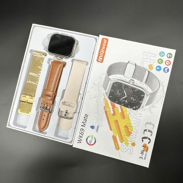 2024 WK69 Mate 3 in 1 Strap Smartwatch Montre Reloj Inteligente Heart Rate BT Call T900 S9 ultra Smart Watch Ip68 Waterproof