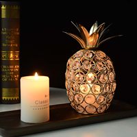 Centre de table élégant en cristal et métal en forme d'ananas et de poire, bougeoir en cristal, ornement de fruit creux pour la maison et les fêtes