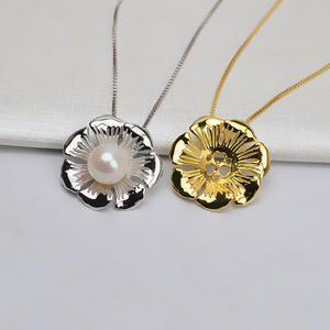 Pendentif en argent S925, grande fleur en coquillage, 10-14 perles, accessoires de bijoux DIY, coiffe pour femme avec plateau vide - Product Image 1