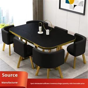 Sang Trọng Bằng Gỗ Hiện Đại Đầy Đủ Gỗ Kim Loại Bàn Ăn Đặt 6 Chỗ Ngồi Bàn Với Ghế Phòng Khách Nhà Hàng Đồ Nội Thất Bộ Ghế - Product Image 2
