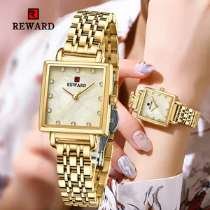 Relógio de pulso feminino reward, venda de relógio de quartzo de aço inoxidável genuíno de qualidade superior