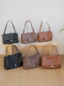 Brown Pebbled <b>Messenger</b> <b>Bag</b> with Button Detail Large Capacity Polyester Lining Shoulder Crossbody for Daily Commuting - Product Image 4