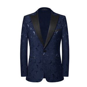 Abiti da Cerimonia Blu Navy con Ricami Floreali per Uomo, Blazer Eleganti Disponibili - Product Image 1
