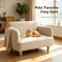 Canapé-lit écologique pour animaux de compagnie, pour chiens et chats, 2 places, simili cuir, tissu lavable à tissage grossier, pieds en bois massif, salon, carton