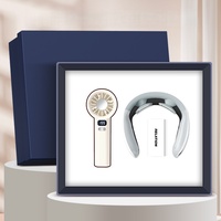 Set de Regalo Personalizado con Logotipo y Color a Medida, Abanico de Papel Impreso con UV Hecho a Mano + Dispositivo de Masaje para el Cuello