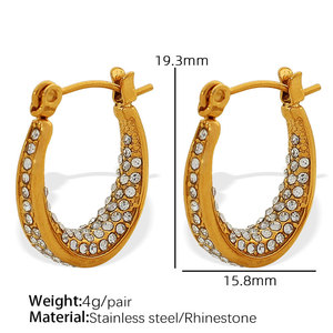 Boucles d'oreilles créoles de créateur en acier inoxydable 316L plaqué or PVD 14k 18k, avec zircon double C, style vintage et personnalisé, pour femme - Product Image 5