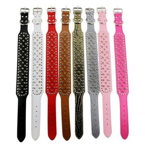 Holesale-<span class=keywords><strong>collar</strong></span> con diamantes de imitación para perro, tachuelas duraderas de cuero plateado y negro, gran oferta 2023 - Product Image 2