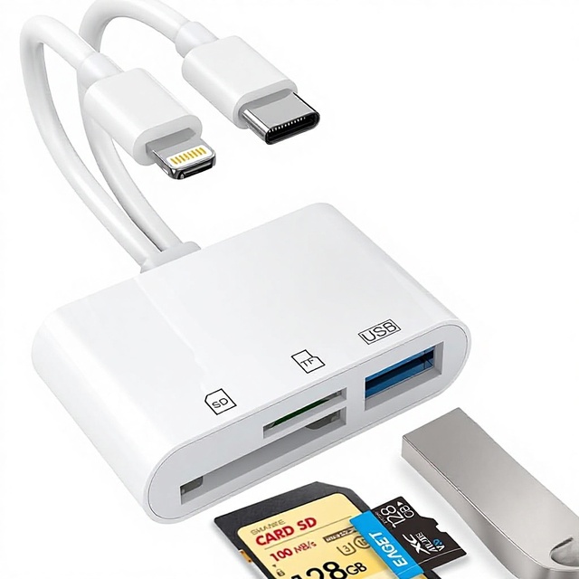 USB Type C Converter 3 in 1 SD TF Card White Smart to OTG Memory Card Reader for iPhone iPad Camera USB 3.0 Plug and Play