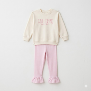 Ensemble de vêtements pour filles personnalisé, sweat-shirt à col rond à manches longues pour bébé <span class=keywords><strong>fille</strong></span> et leggings rayés à volants, 2 pièces, tenue pour enfants - Product Image 5