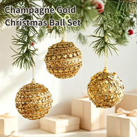Ornamen Gantung Pohon Natal Warna Emas Champagne, Bola Glitter, Kotak Hadiah, Liontin Berbentuk Acorn dan Pohon Pinus untuk Pesta Liburan Musim Dingin