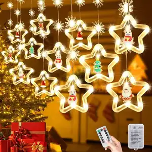 Luces de Navidad LED con pilas para exteriores, interior, ventana remota, cortina, cadena de luces