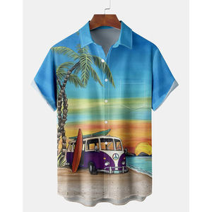 Chemise hawaïenne en coton pour homme, à manches courtes, <span class=keywords><strong>d</strong></span>écontractée, confortable, à imprimé 3D, boutonnée, en gros - Product Image 1