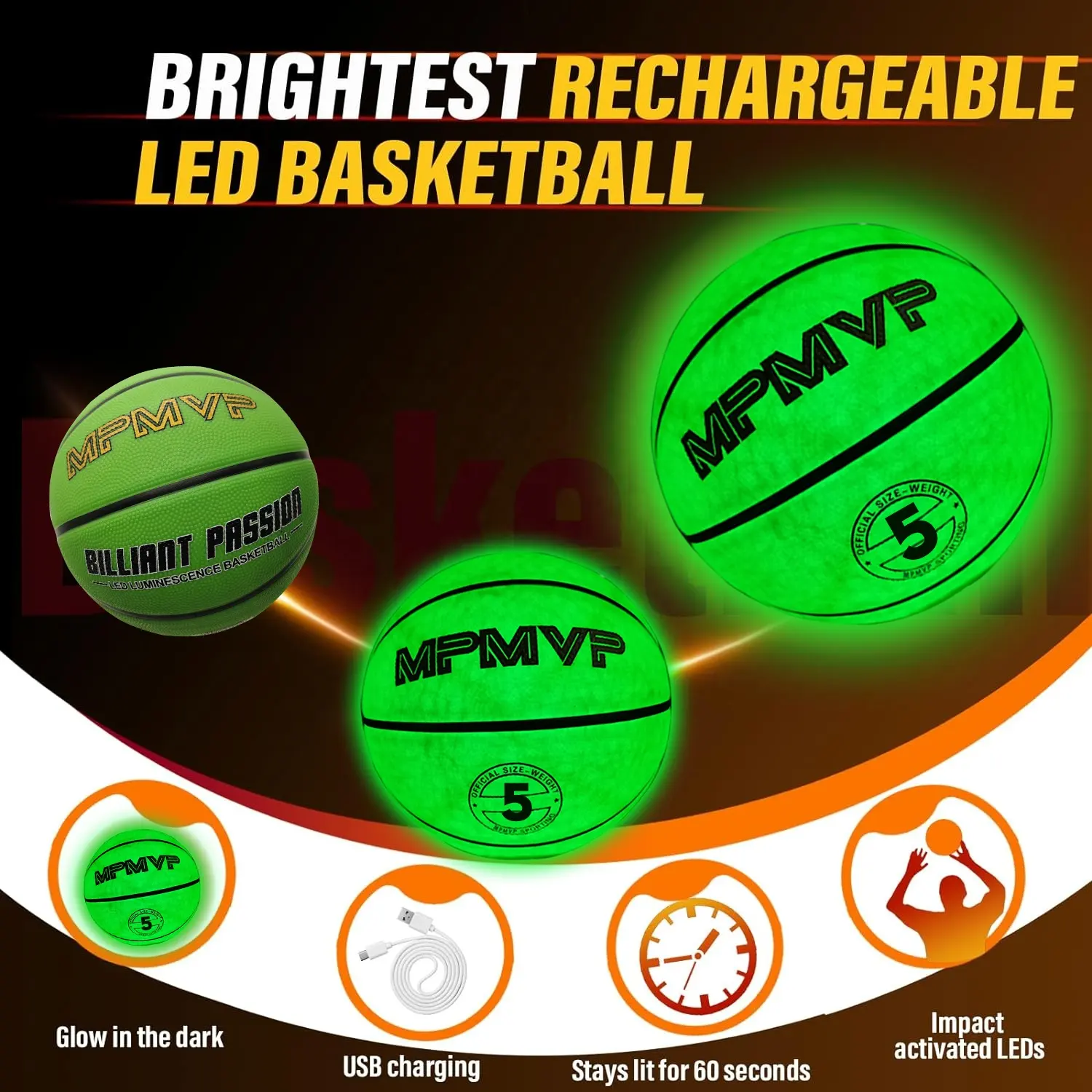 Rechargeable Light Up Basketball Size 5 Luminous Glow In The Dark Rubber Led Basketball Ball For Gifts