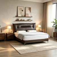 Lit King Size Luxe en Cuir Véritable avec Tête de Lit en Bois, Confortable et Doux, Style Nuage, Offre Spéciale