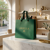 Sac en papier vert écologique de luxe, style rétro, taille personnalisée, poignée longue, boîte cadeau pour bougies, logo personnalisable, or