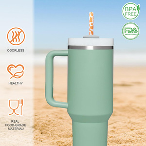 قش شرب قابل لإعادة الاستخدام بنقشة الفهد 	   فوهة واسعة بطول 30 سم تناسب أكواب سعة 40 أونصة - Product Image 4