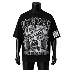 เสื้อยืดโอเวอร์ไซส์ลายกราฟิกผู้ชาย ผ้าคอตตอนหนานุ่ม สไตล์วินเทจ สตรีทแวร์ ทรงหลวมไหล่ตก ลุคดิสเทรส ยี่ห้อ OEM แบบฟอกสี - Product Image 1