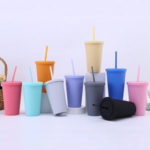Biểu Tượng Tùy Chỉnh 16Oz Kẹo Màu Hai Lớp Nhựa Rơm Cup Đơn Giản Frosted Thiết Kế Cho Đồ Uống Mới Cho Cốc Sản Phẩm - Product Image 1