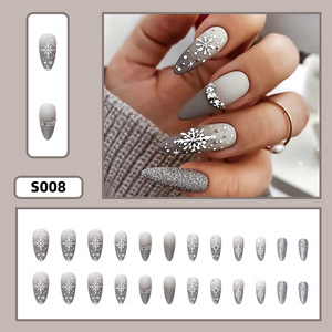 Ensemble de 24 <span class=keywords><strong>ongles</strong></span> de Noël en acrylique 3D pour femmes, avec motif de flocon de neige en amande française et strass - Product Image 3