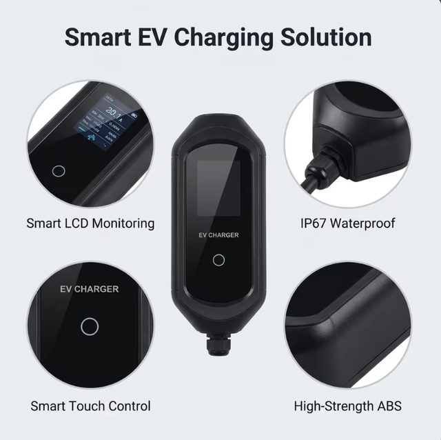 Onboard Charging Shell EV Wallbox Charging Station with LED Display 3.5KW/7KW Output Portable Design Black