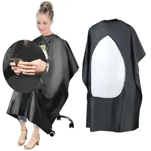 OEM Black Full Length Cape Hairdressing Gown with Viewing Window Waterproof Haircut Hairdressing Cape for Hair Styling Styling