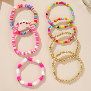 Heart Shaped Polymer <b>Clay</b> <b>Bracelet</b> Colorful Seed <b>Beads</b> Multi Strand Stackable Women's Bangle Jewelry Gift Yiwu Origin - Product Image 2