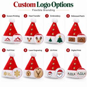 Chapeau de Père Noël en peluche velours Jingle Bell 32x45cm avec pompon en fausse fourrure moelleuse, 3 clochettes dorées, 3 couleurs, pour fête de Noël, vente en gros, personnalisable - Product Image 2